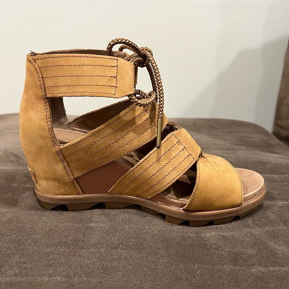 Sorel Joanie II Lace Wedge Sandal Camel Brown Size 9 - Picture 10 of 13